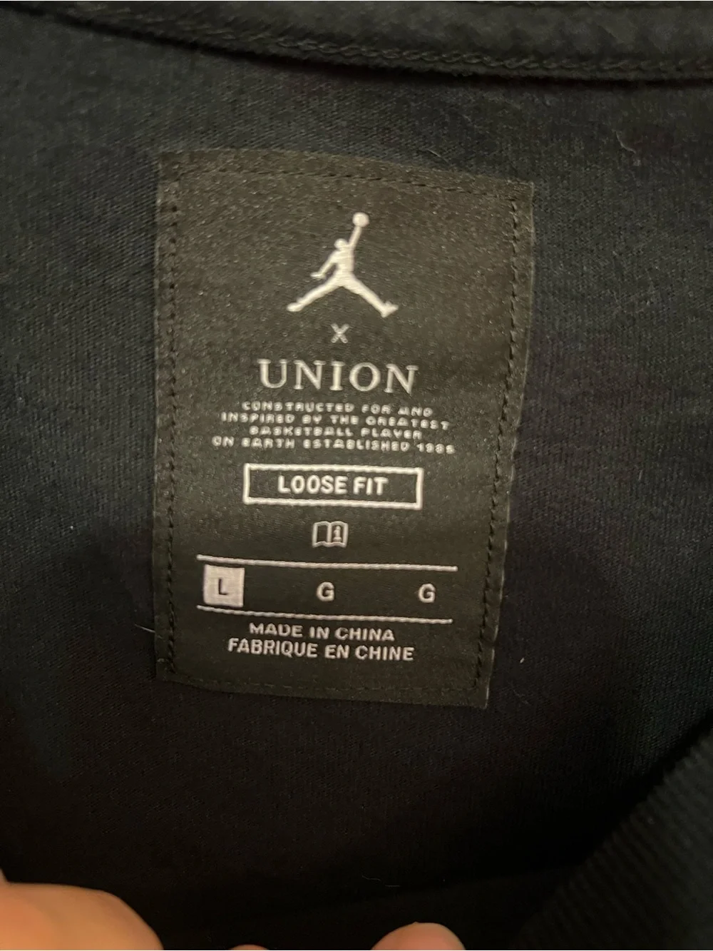 Jordan x Union Black Loose Fit Graphic T-Shirt Size Large